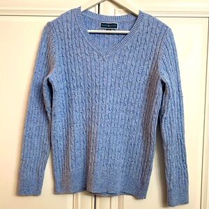 Karen Scott Sz Medium Long Sleeve V-Neck Cable Knit Sweater Speckled Blue Top